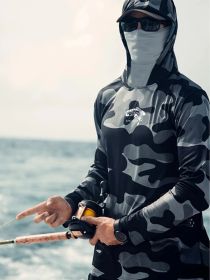 Fishing Hoodie Face Mask Neck Cover Sailing Shirt Summer Men Long Sleeve Sun Protection Hunting Jersey Camisa De Pesca Performance Fish Gear Beac (Option: 4XL)