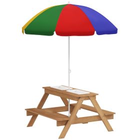 Wooden Outdoor Kids Picnic Table with Removable Umbrella, Children Sand and Water Activity Table for Patio, Mixed Color (Option: Mixed Color-870x310x250 mm)