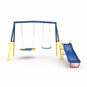 Swing Sets For With Kids Slide Outdoor Heavy-Duty Metal Playset 3 In 1 Swing Set With Slide (Option: Blue)