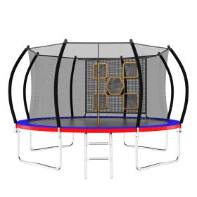 12FT Trampoline With Enclosure - Recreational Trampolines With Ladder, ASTM Approval Outdoor Trampoline For Kids (Option: Blue Red)