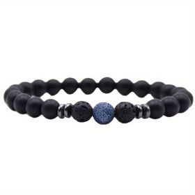 Black Frosted Stone Stretch Beaded Bracelets Gifts For Women Men Silver Plated Energy Healing Yoga Meditation Bangle Jewelry (Color: Blue Weathered)